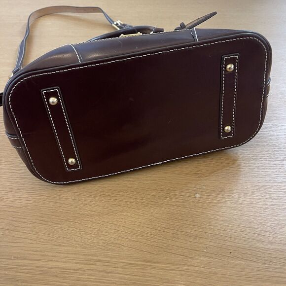 Dooney & Bourke Emerson Domed Satchel Purse Bag Brown Smooth Leather - Picture 2 of 15